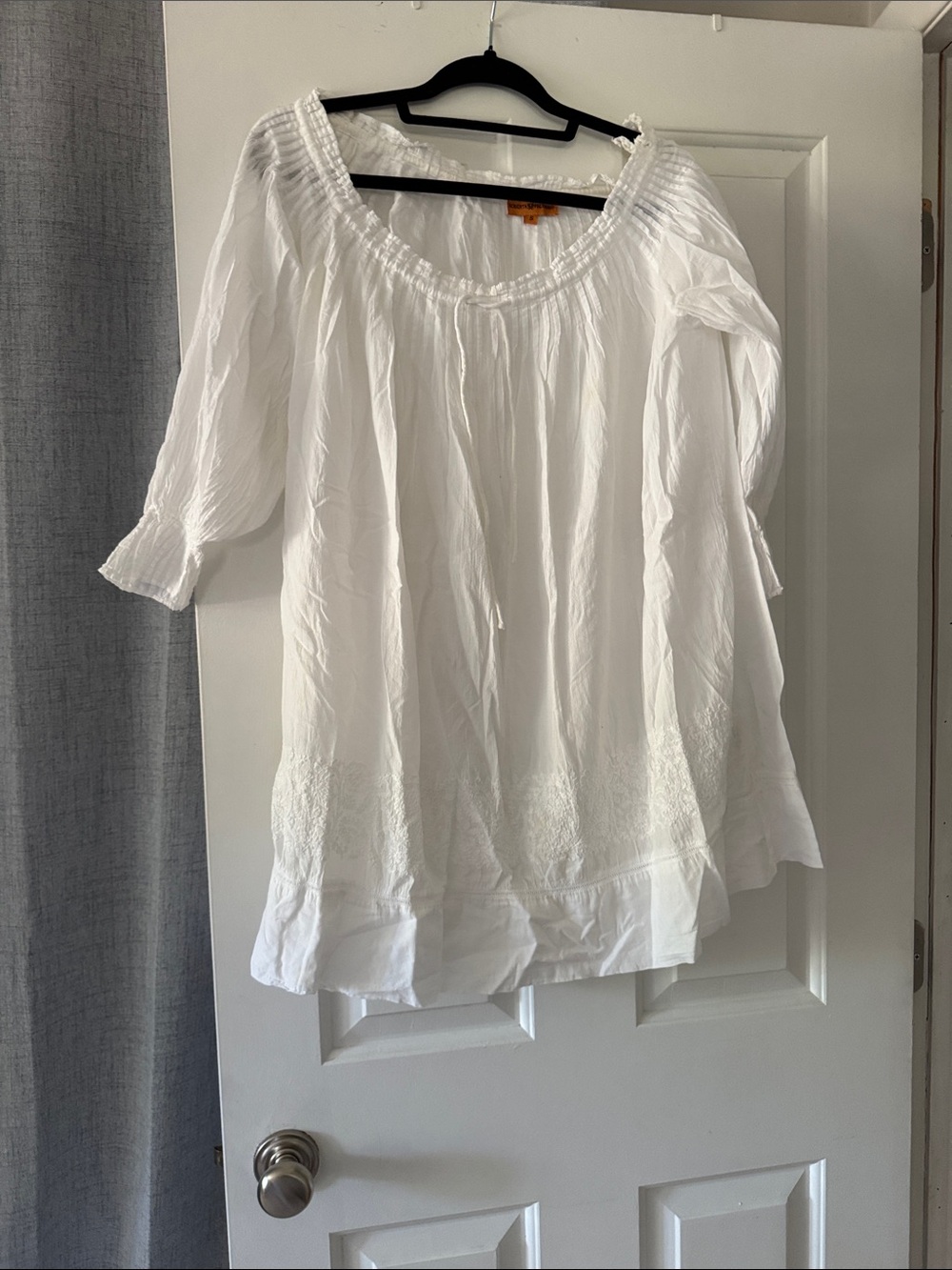 Roberta Freymann White Boho Peasant Mini Dress/Beach Cover Up